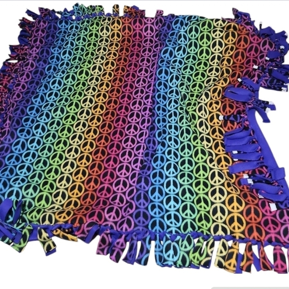 Neon Peace Sign Fringe Throw Blanket